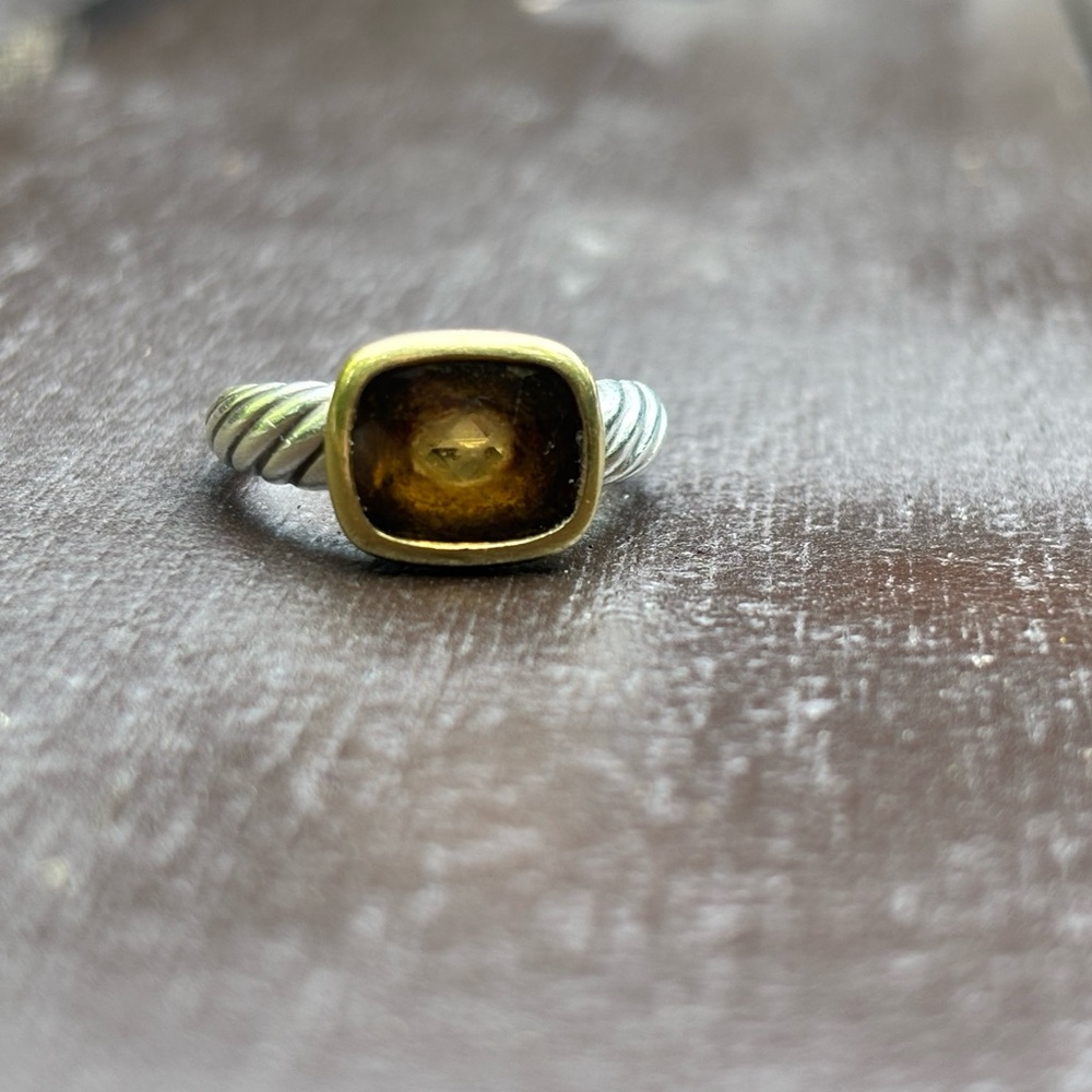 David Yurman Silver and Gold Ring with Artistic Detailing citrine